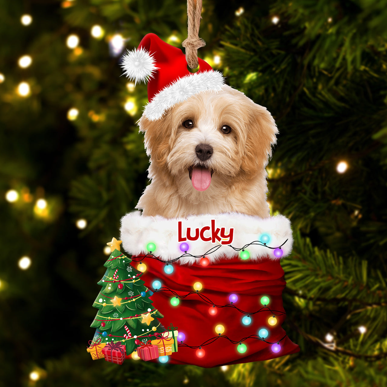 Personalized Upload Photo Dog Christmas Santa Acrylic Ornament, Customized Holiday Ornament AE