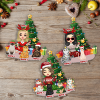 Thumbnail for Personalized Girl With Cat At Home Christmas Printed Acrylic Ornament, Gift For Cat Lover AE