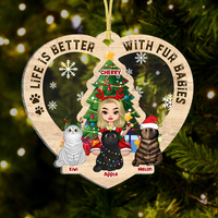 Thumbnail for Personalized Christmas Life Is Better With Fur Babies Printed Wood Ornament, Gift For Cat Lovers AE