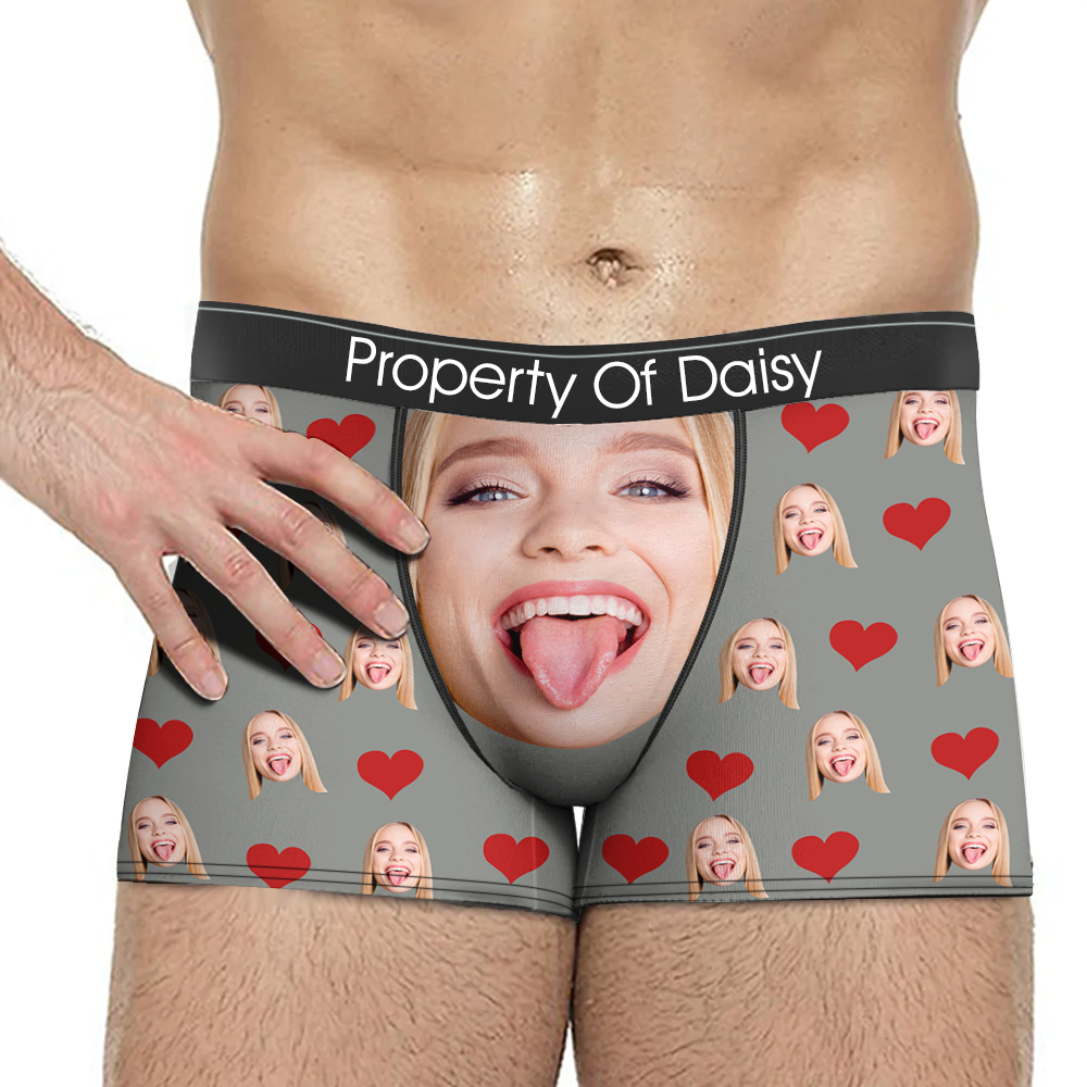 Custom Funny Face Photo With Heart Men's Boxer Briefs, Valentine Gift Ideas For Him AI