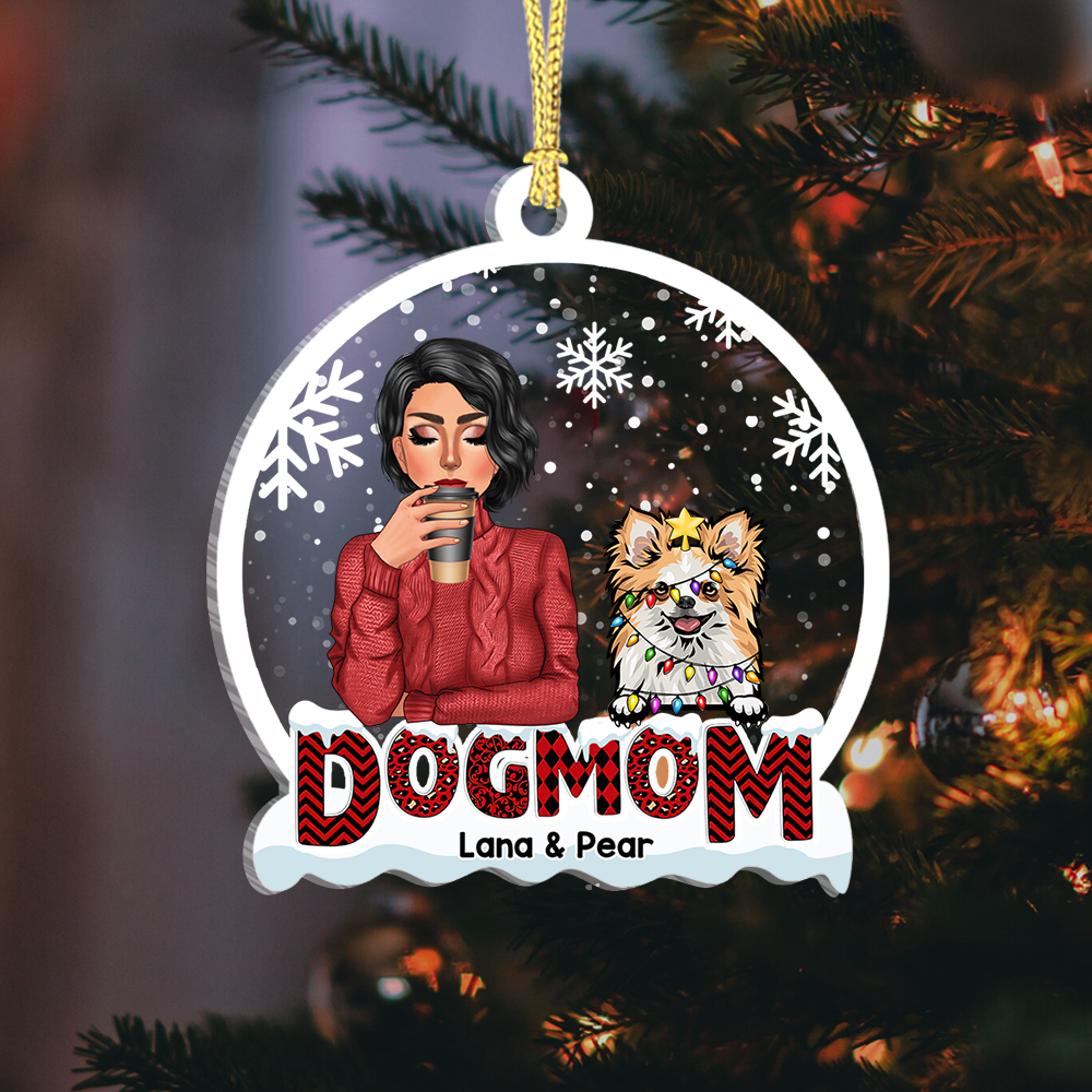 Personalized Dog Mom Christmas Printed Acrylic Ornament, Gift For Dog Lover AE