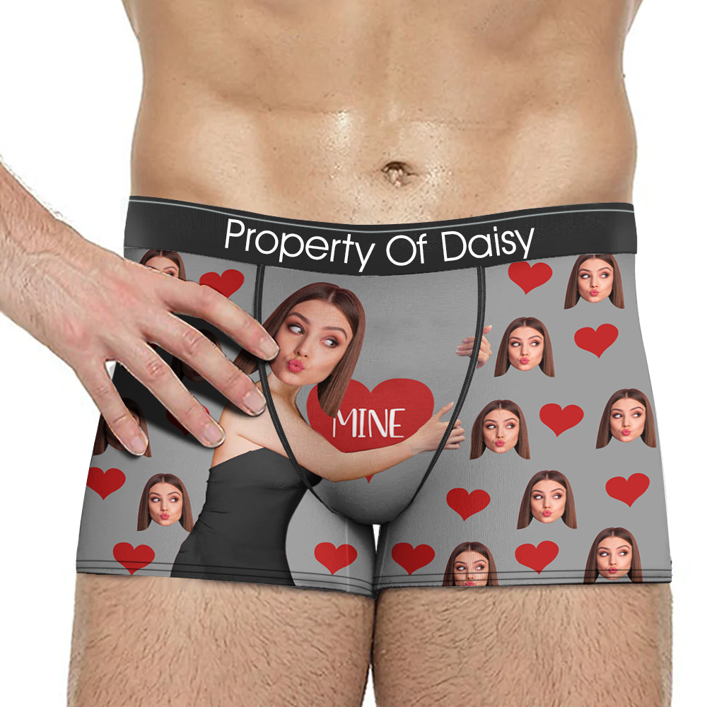 Custom It's Mine Photo Men's Boxer Briefs, Valentine Gift Ideas For Him AI