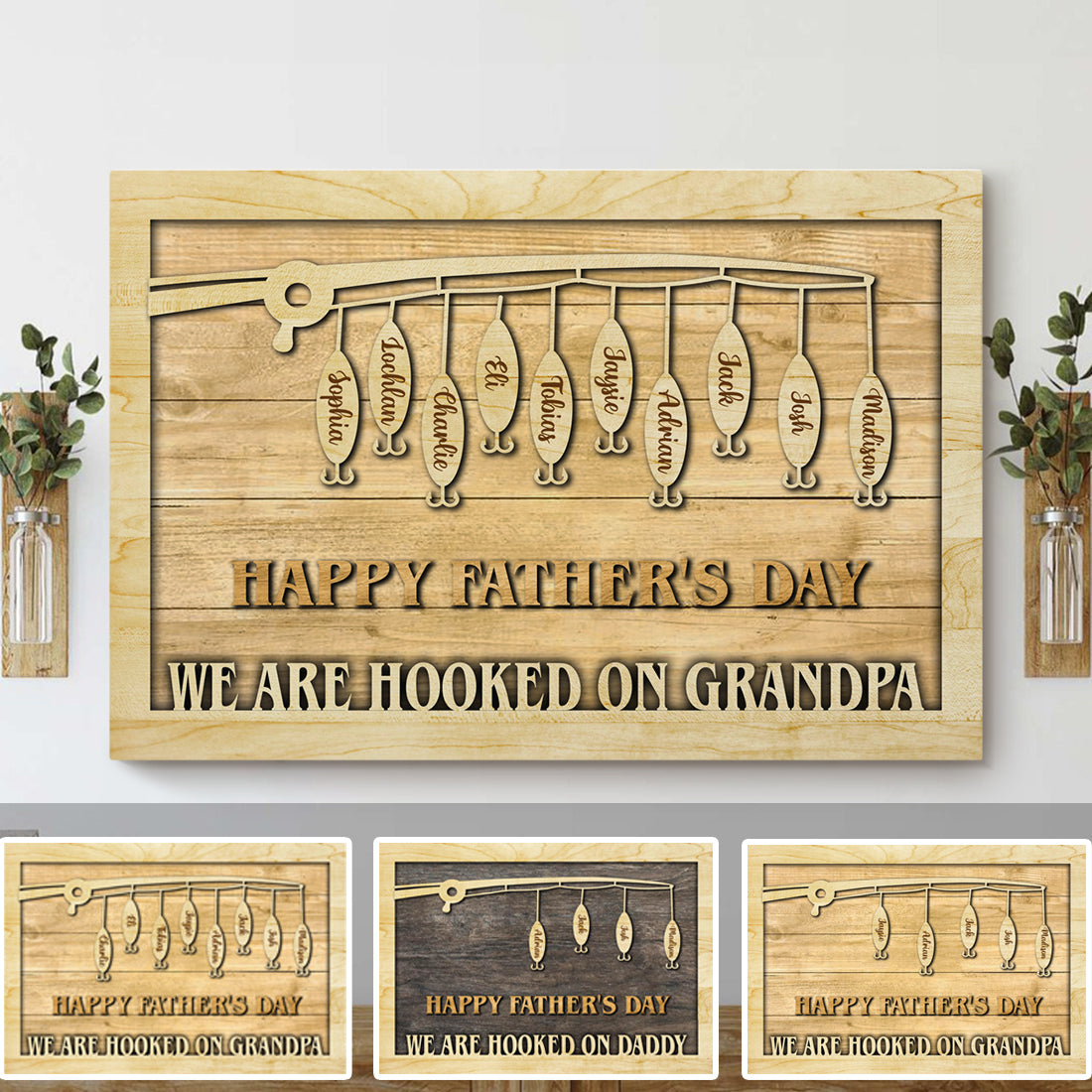 WE ARE HOOKED ON GRANDPA/DADDY - Personalized Canvas AK