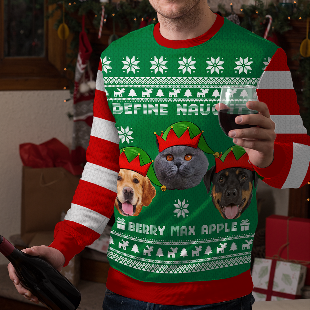 Define Naughty Photo Ugly Christmas Sweatshirt, Christmas Gift AB