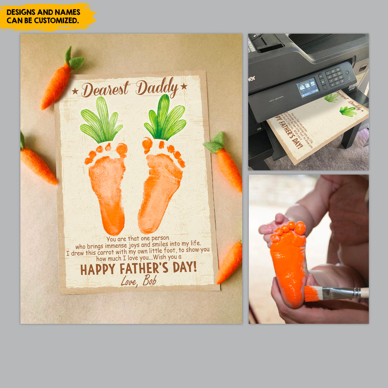 Dearest Daddy Handprint Art Craft Photo Frame, Kids Footprint AA