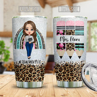 Thumbnail for Rainbow Leopard Glitter Teacher Tumbler, Pencil Monogram Tumbler AA