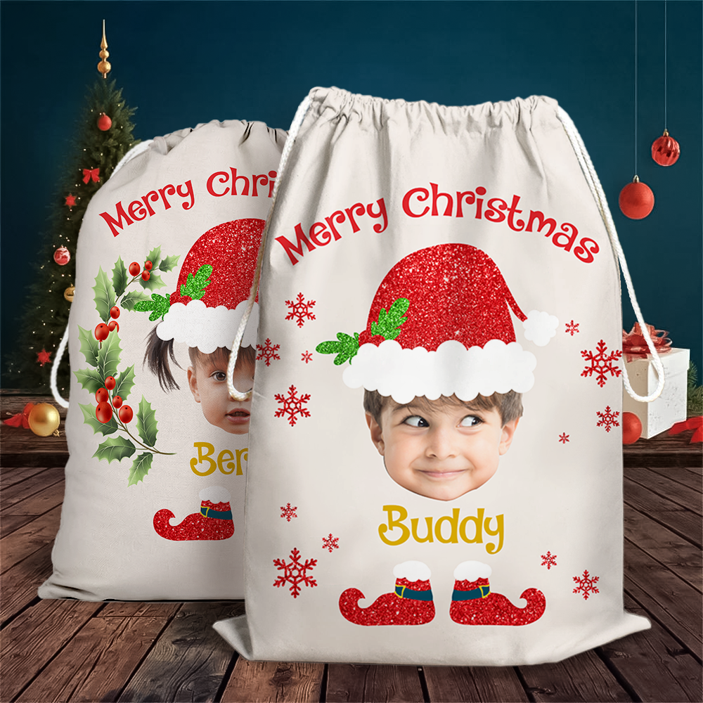 Custom Face Photo Baby Claus Family Christmas Bag, Christmas Gift AB