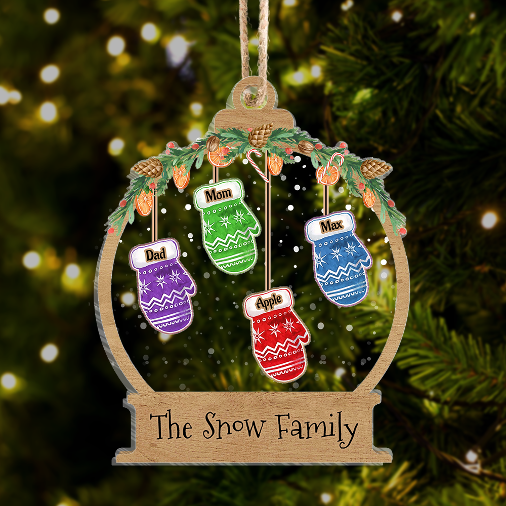 Personalized Christmas Gloves Kids Mom Grandma Printed Acrylic Ornament, Customized Holiday Ornament AE