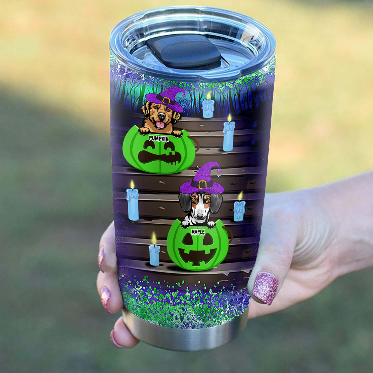 Trick Or Treat Custom Halloween Dog Tumbler, DIY Gift For Dog Lovers AA