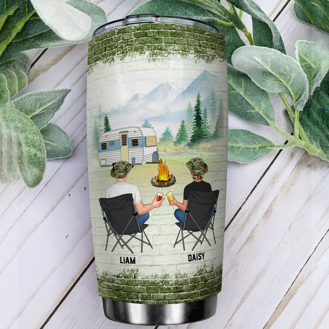 Personalized Let Sit By The Campfire Couple Tumbler, Valentine's Day Gift For Camping Lovers AA