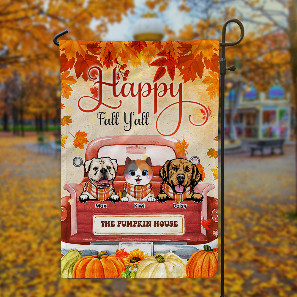 Happy Fall Y'all Dog Cat Garden Flag, Fall Truck Flag AD