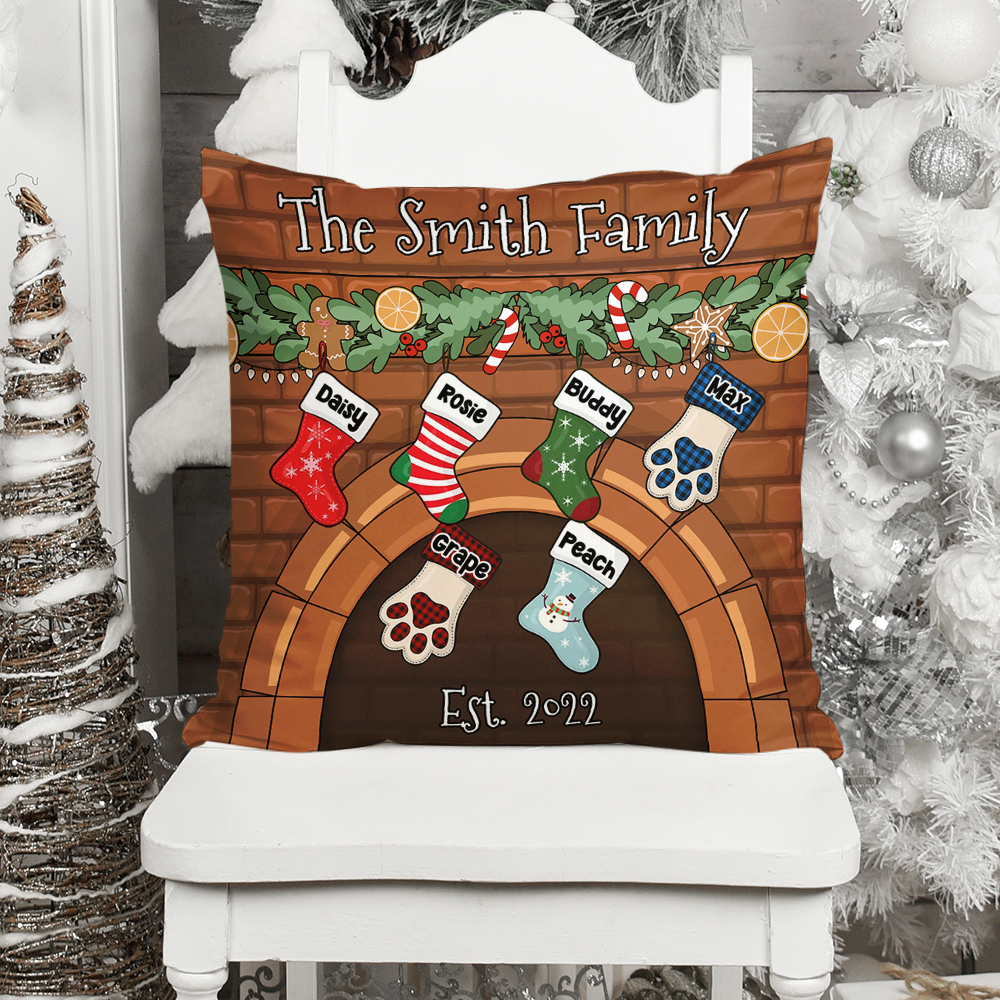 Custom Christmas Stockings Hanging Family Throw Pillow, Christmas Gift AD