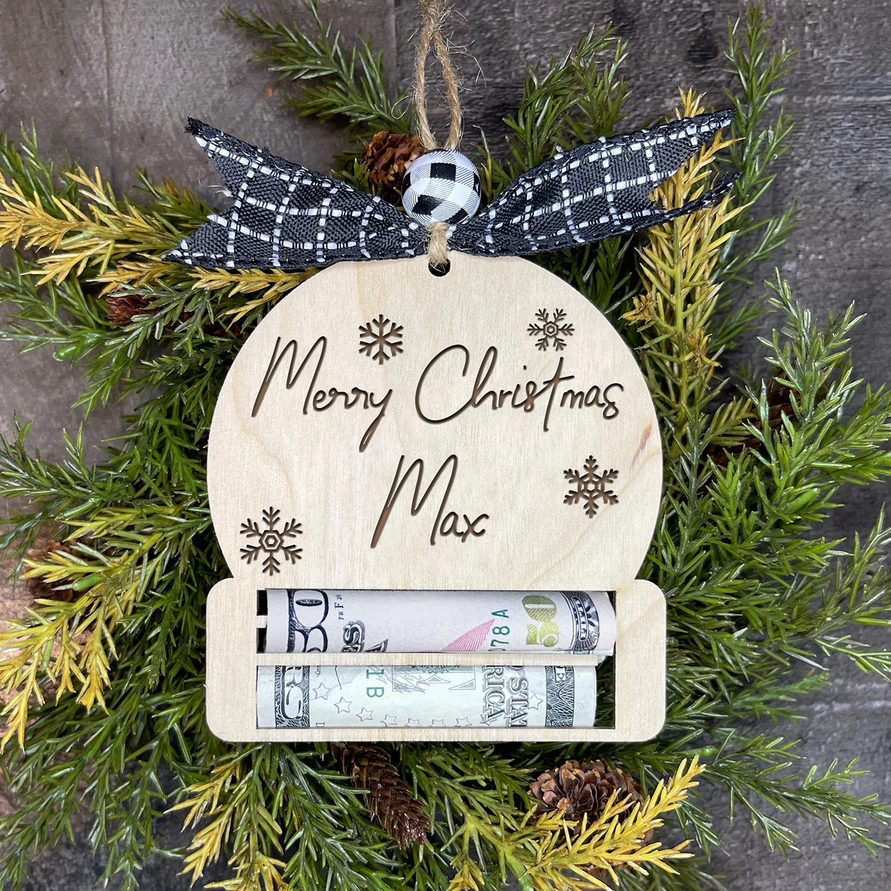 Custom Christmas Money Holder Wood Ornament Cutout, Christmas Gift AE