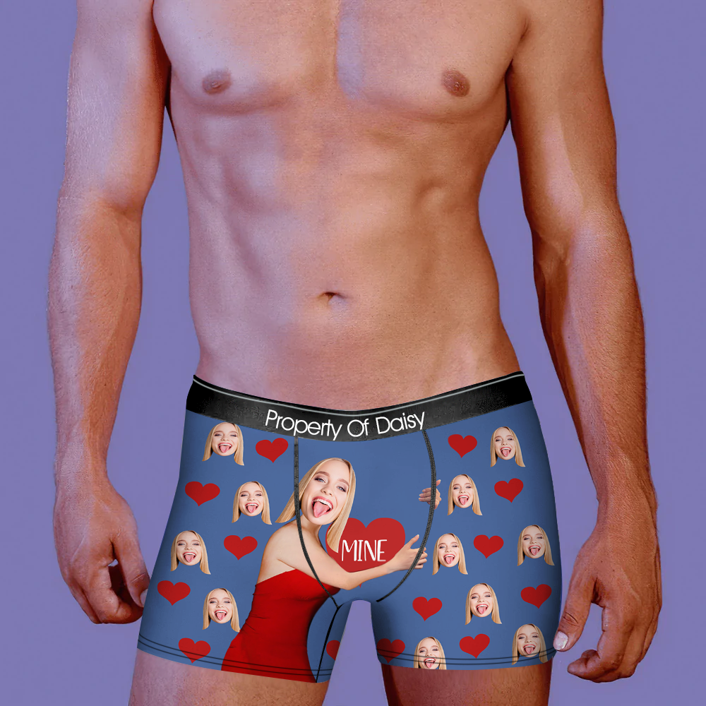 Custom It's Mine Photo Men's Boxer Briefs, Valentine Gift Ideas For Him AI
