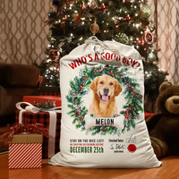 Thumbnail for Custom Dog Photo & Bone With Wreath Christmas Bag, Christmas Gift AB