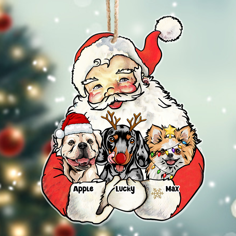 Personalized Santa Claus Hug Dog Cat Printed Acrylic Ornament , Customized Holiday Ornament AE