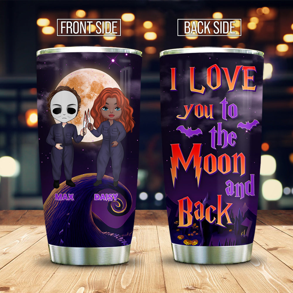 Personalized I Love You To The Moon And Back Halloween Couple Tumbler, Love Gift AA