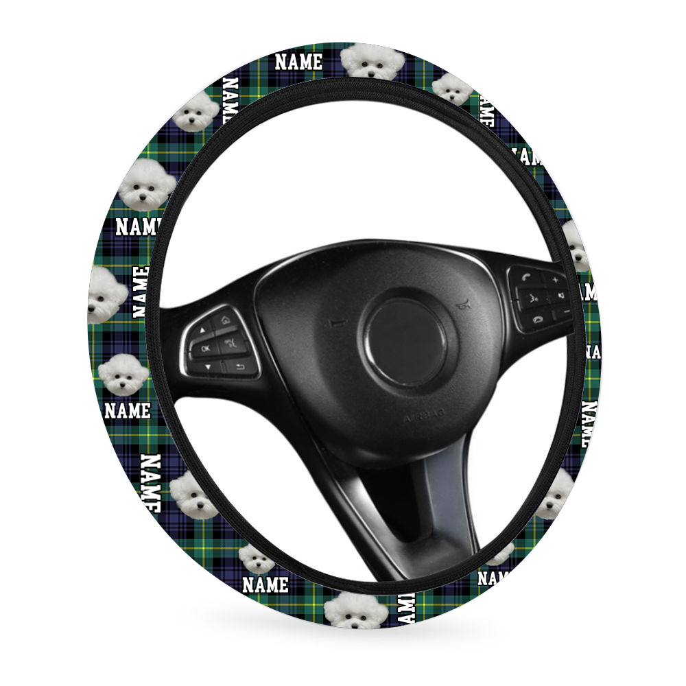 Custom Dog Mom Dog Dad Photo Car Steering Wheel Cover, Pet Lover Gift JonxiFon
