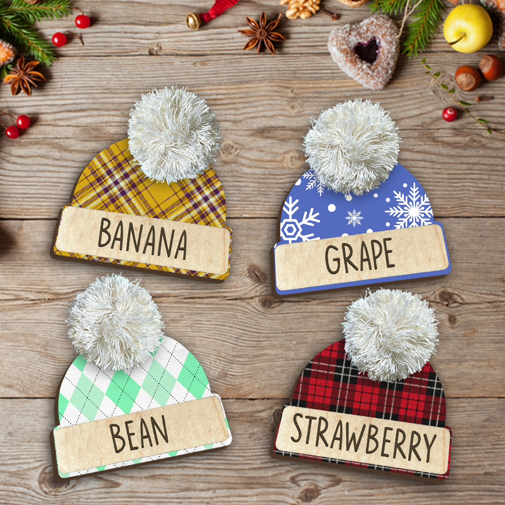 Custom Family Name Beanie Hat Ornament, Christmas Gift AE