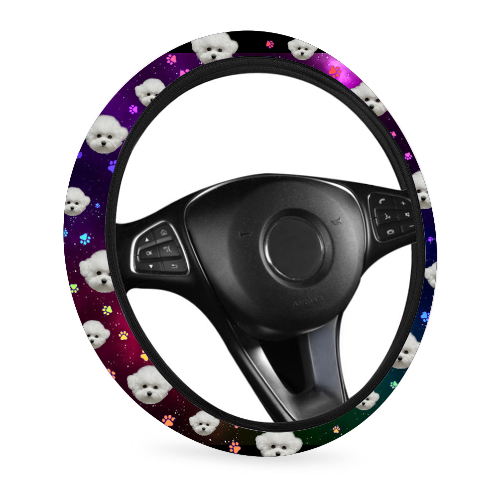 Custom Neon Pawprints Dog Cat Photo Car Steering Wheel Cover, Pet Lover Gift JonxiFon