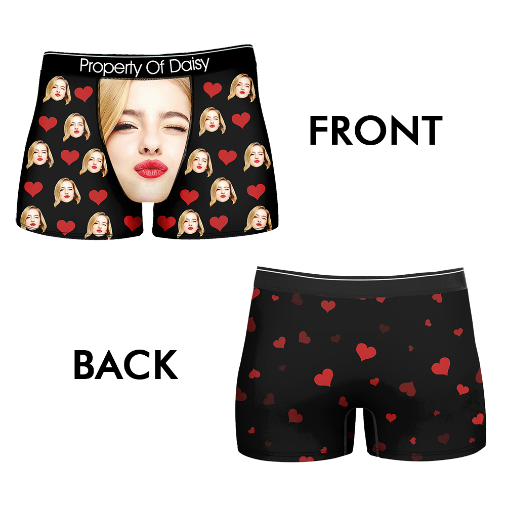 Custom Funny Face Photo With Heart Men's Boxer Briefs, Valentine Gift Ideas For Him AI