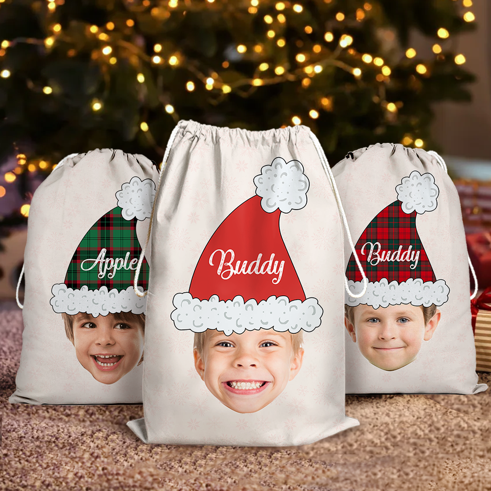 Custom Santa Hat With Name Photo Christmas Bag, Christmas Gift AB