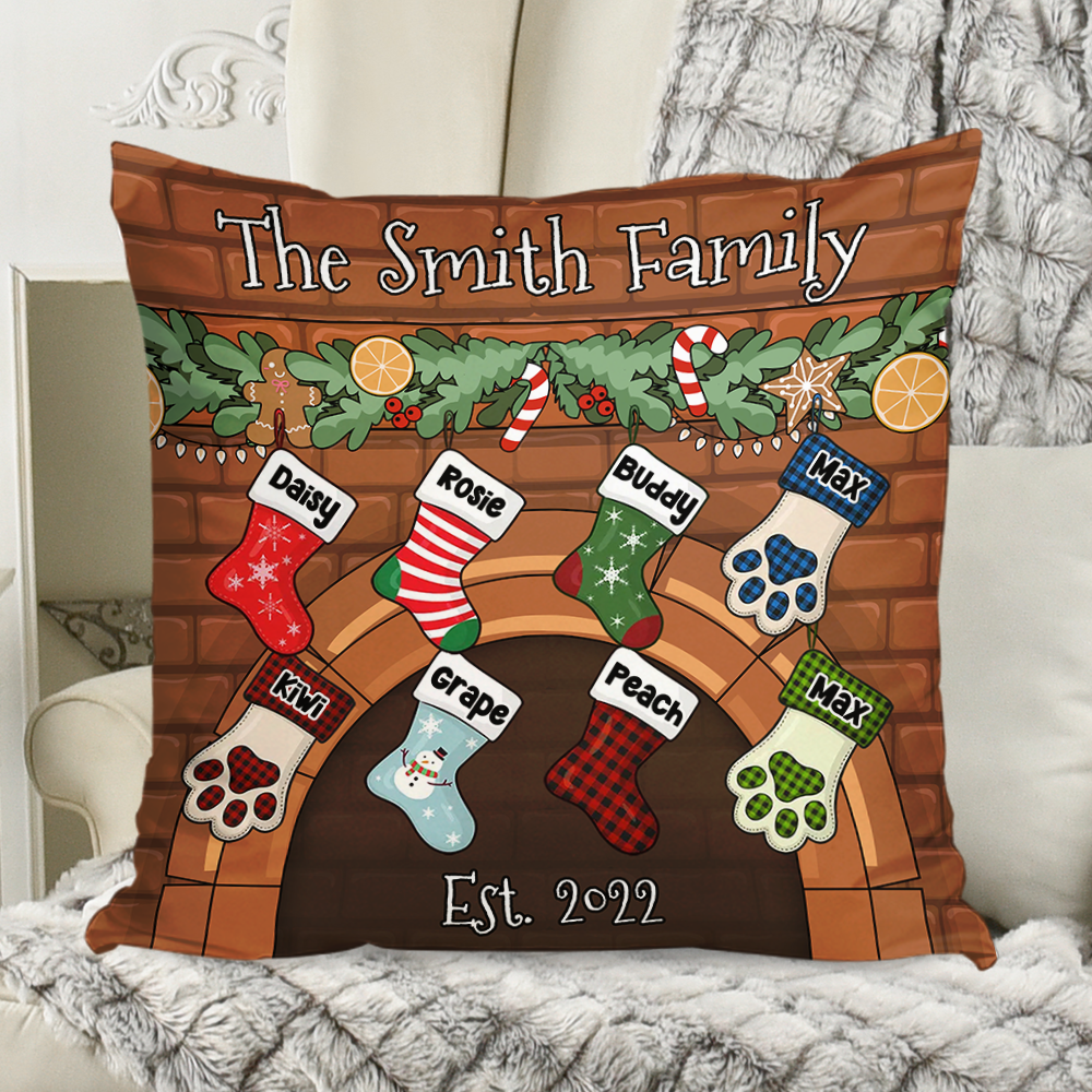 Custom Christmas Stockings Hanging Family Throw Pillow, Christmas Gift AD