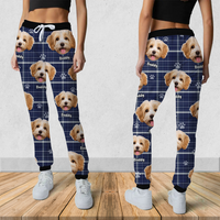 Thumbnail for Pet Photo With Name Multicolor Buffalo Plaid Sweatpants, Custom Gift For Men and Women AB