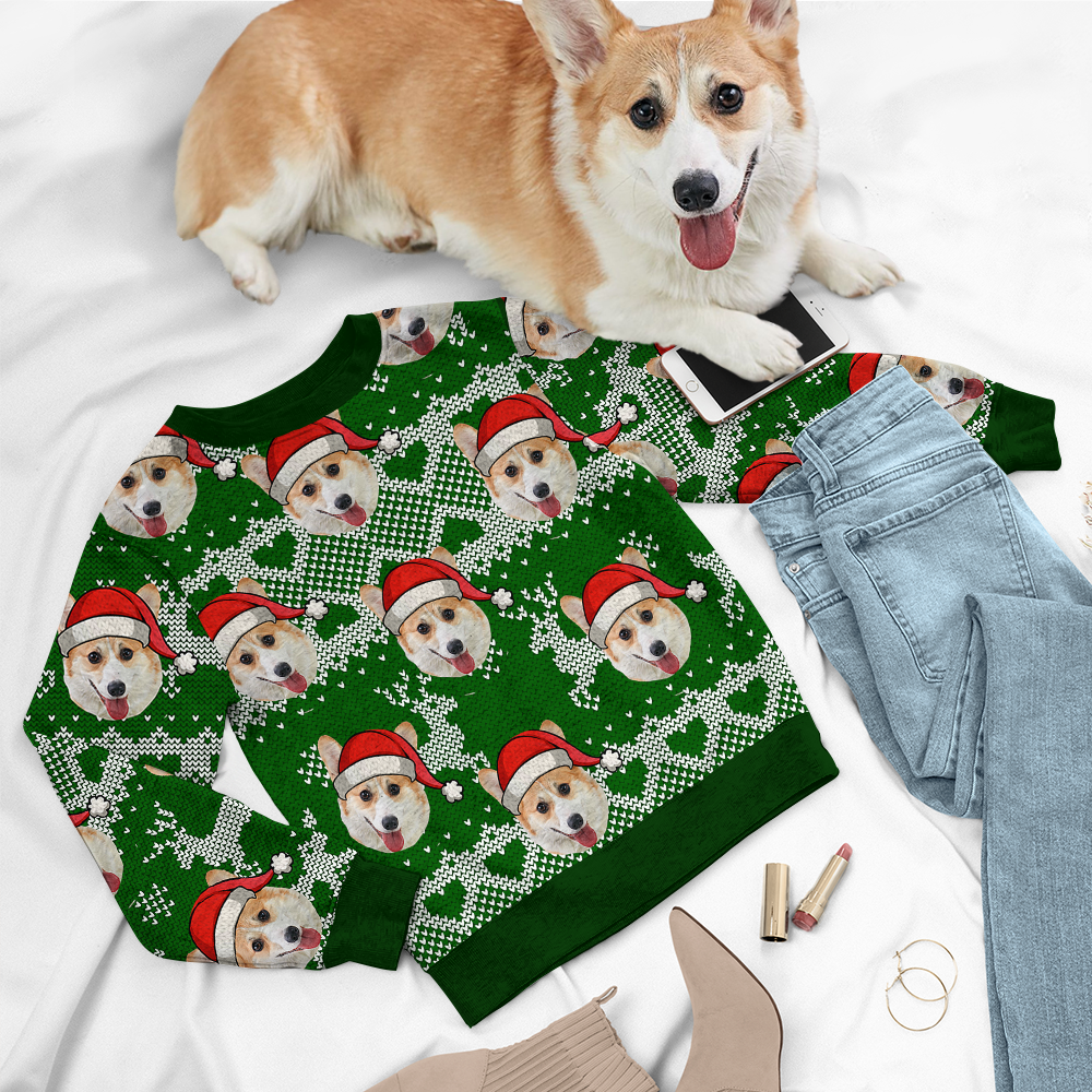 I Love My Pet Photo Ugly Christmas Sweatshirt, All-Over-Print Sweatshirt AB