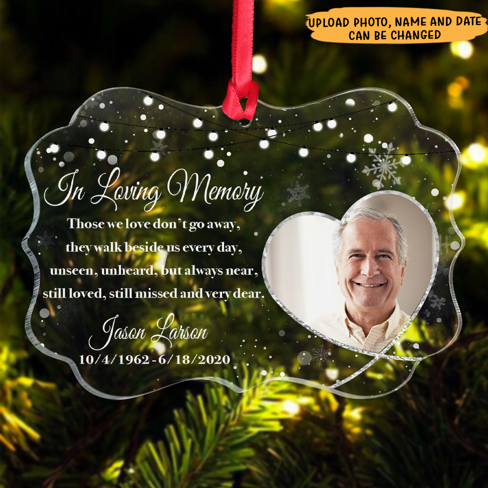 Upload Photo Loss Of Someone Family Member Memorial Christmas Acrylic Ornament, Customized Holiday Ornament AE