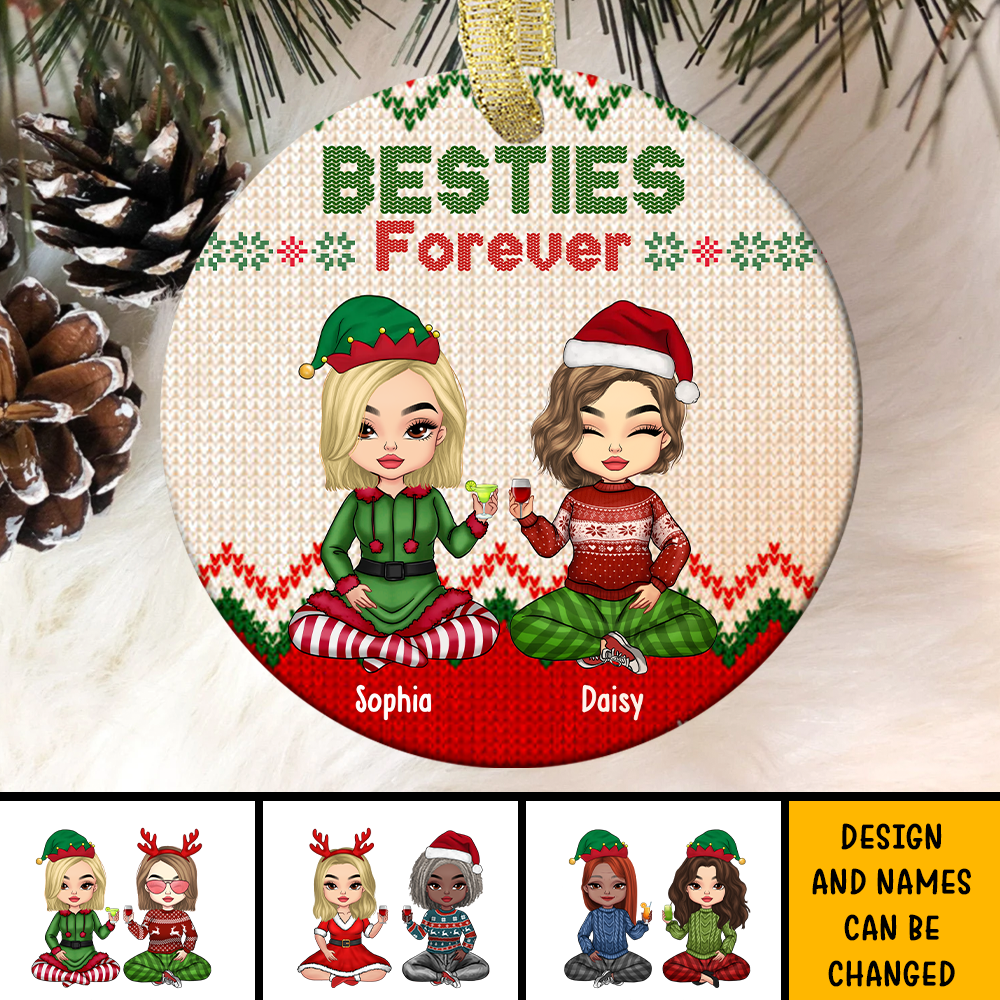 Besties Friends Forever Christmas Personalized Ornament, Customized Holiday Ornament AE