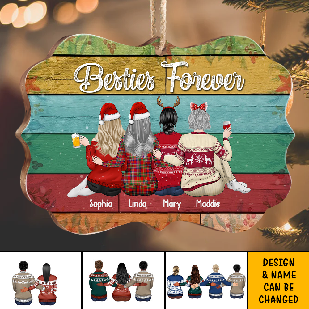 Personalized Besties forever Benelux Shaped Wood Christmas Ornament AE
