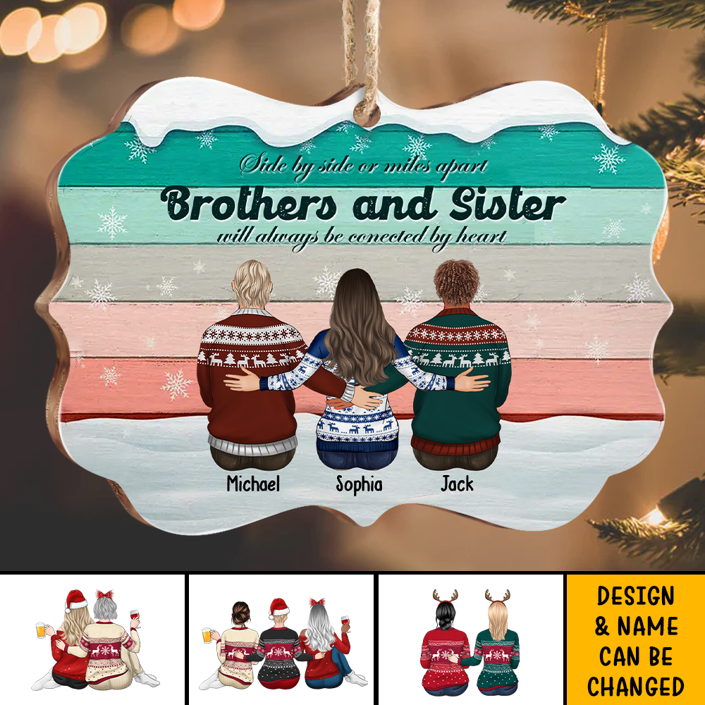 Brothers & Sisters Will Always Connect By Heart Benelux Shaped Wood Christmas Ornament AE