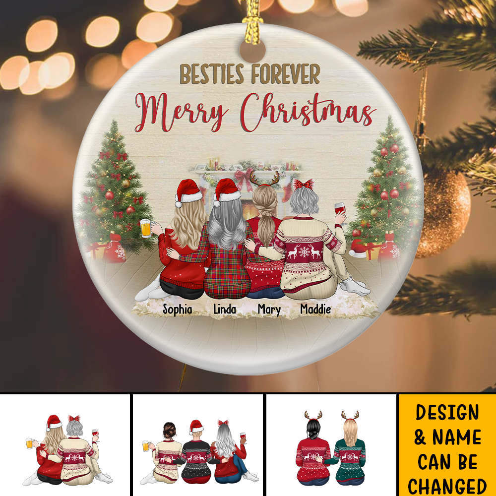 Besties Forever Merry Christmas 2022 Personalized Holiday Ornament AE