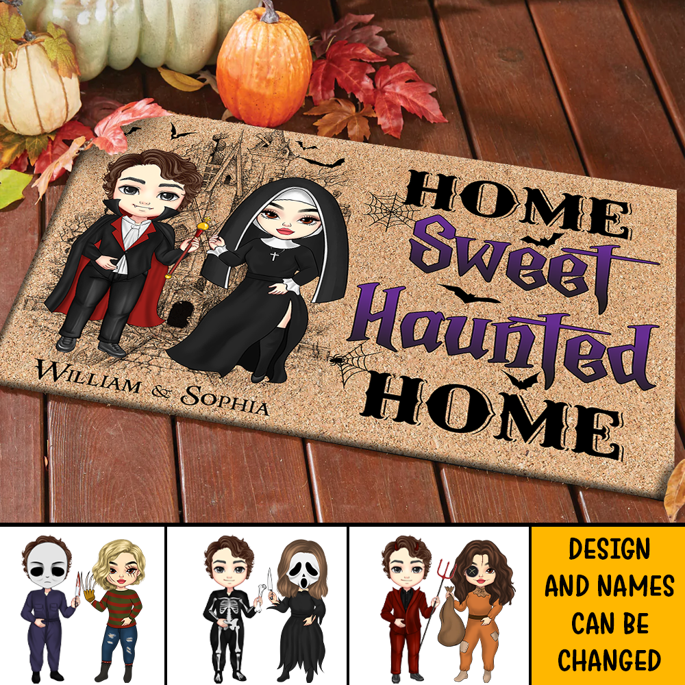 Personalized Home Sweet Haunted Home Halloween Couple House Doormat AB