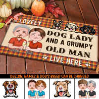 Thumbnail for Personalized Crazy Dog Lady And Grumpy Old Man Live Here Doormat, Dog Lover Gift AB