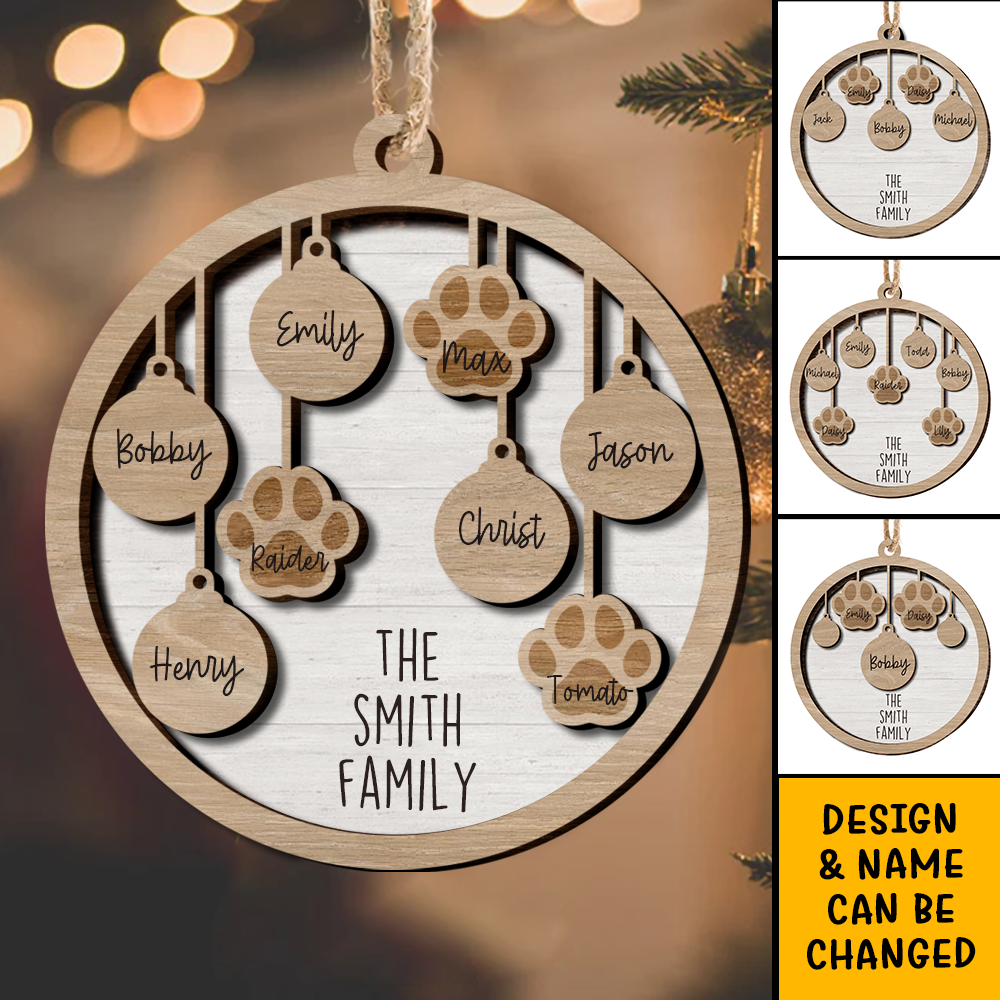 Personalized Dog Lovers Family Round Shaped 2 Layered Wood Christmas Ornament AE