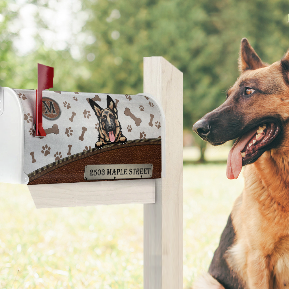 Black Leather Pattern Dog Personalized Mailbox Decal- Gift for Dog Lovers AF