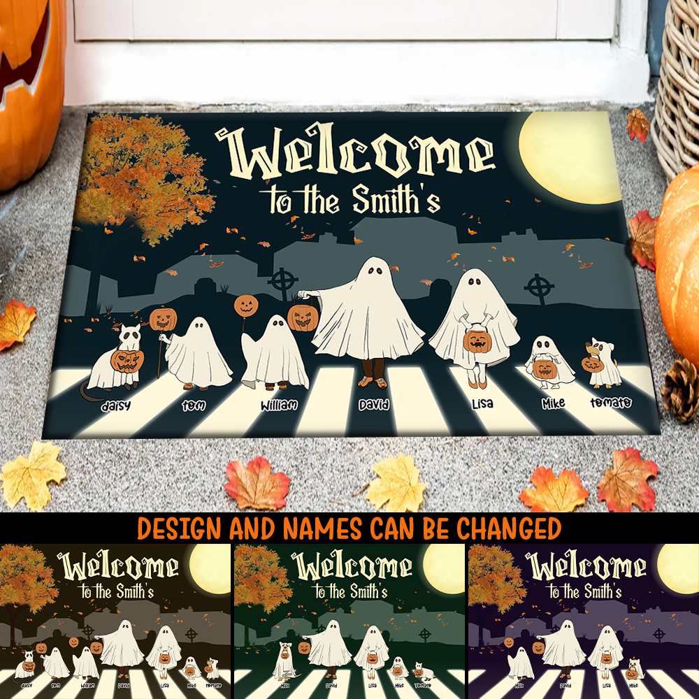 Personalized Welcome To Family Halloween Ghoul Doormat AB