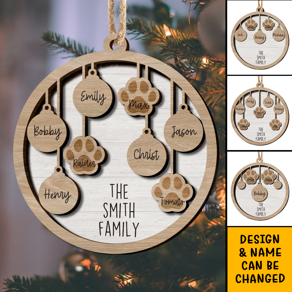 Personalized Dog Lovers Family Round Shaped 2 Layered Wood Christmas Ornament AE