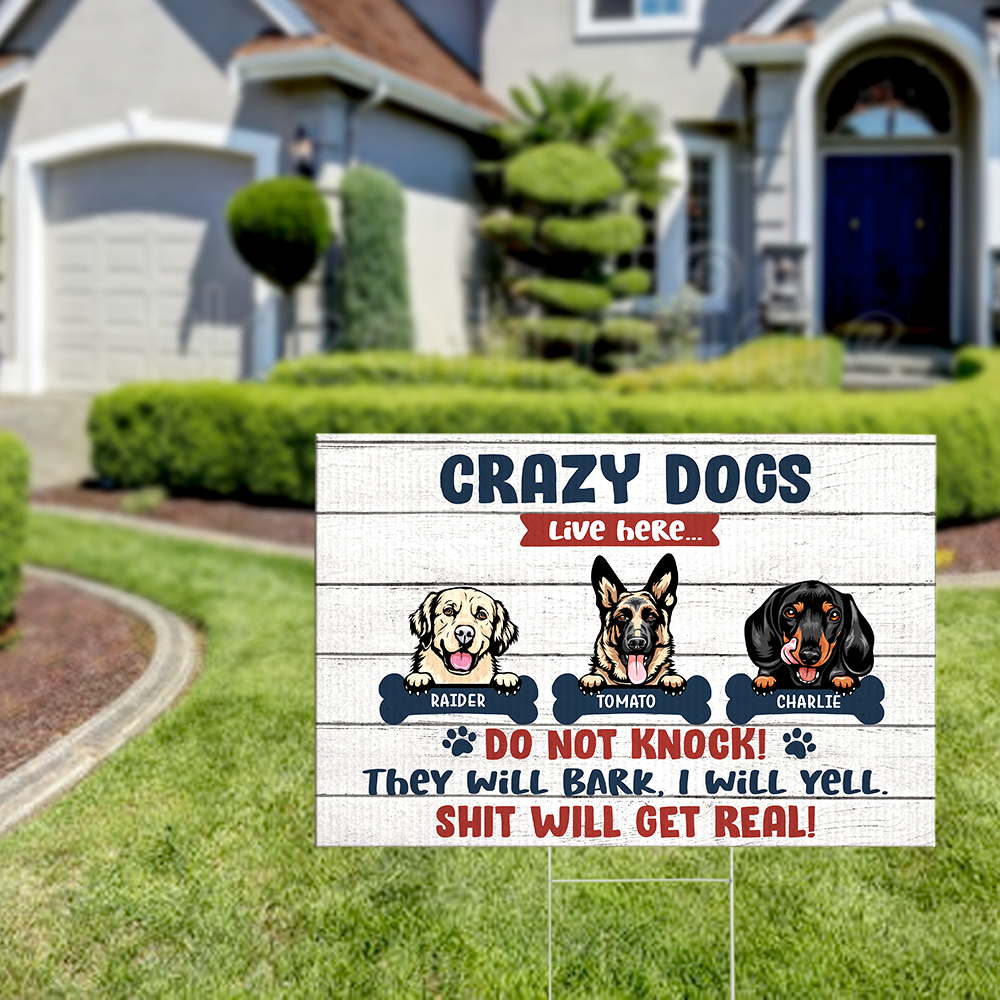 Crazy dogs Live Here Personalized Lawn Sign With Stake For Dog Lovers AN