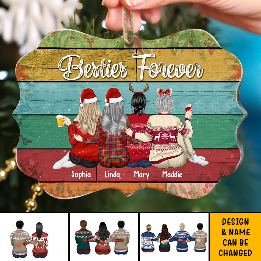 Personalized Besties forever Benelux Shaped Wood Christmas Ornament AE