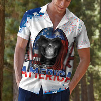 Thumbnail for Skull Firework Independence Day- Hawaiian T Shirt, Perfect Gift For Skull Lover, 4th Of July Hawaiian Shirt AI