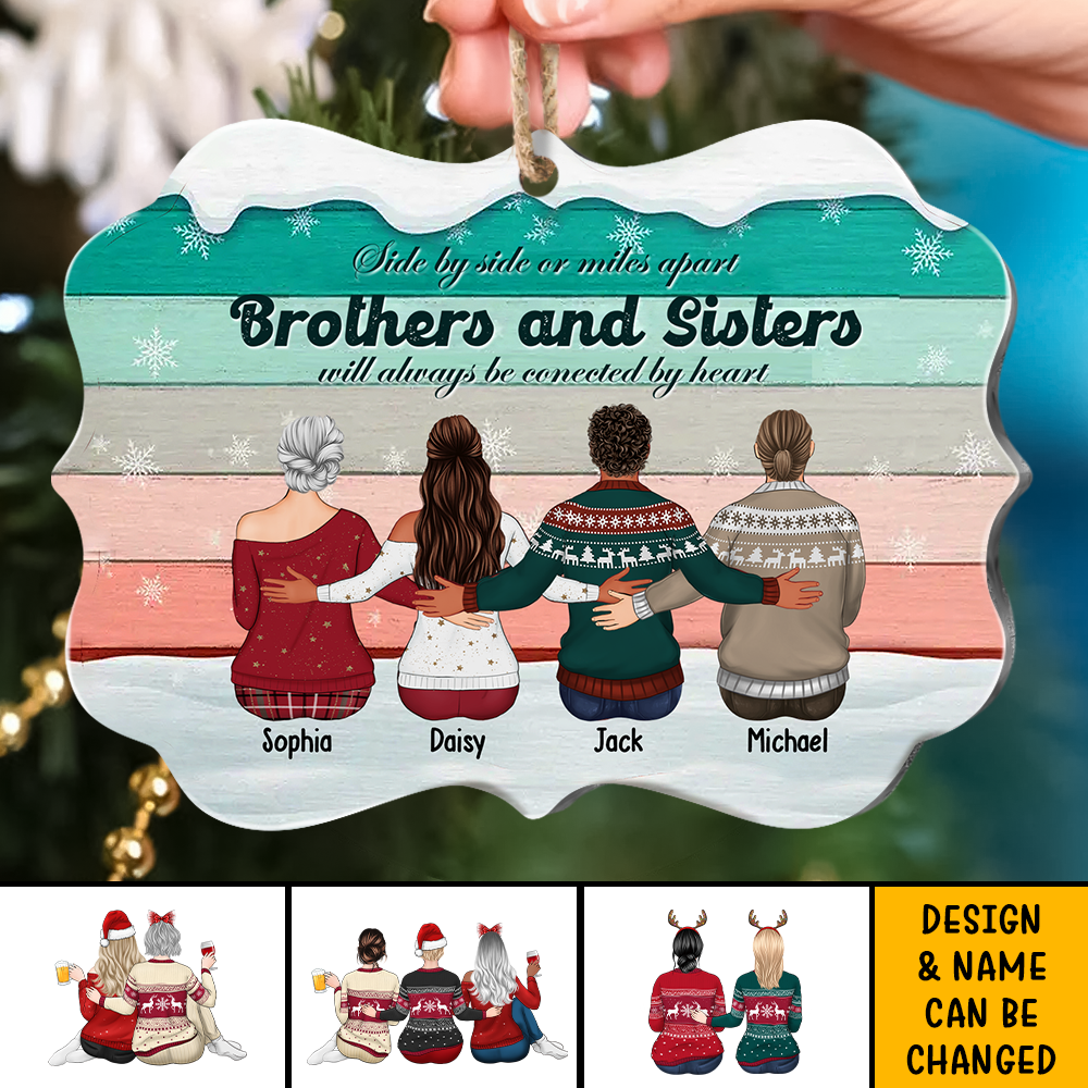 Brothers & Sisters Will Always Connect By Heart Benelux Shaped Wood Christmas Ornament AE