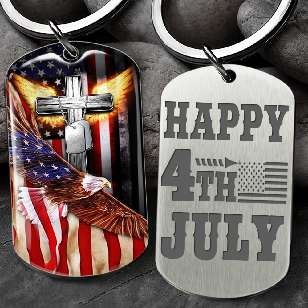 Happy US Independence Day- Personalized God America Keychain, Independence Day Gift AA