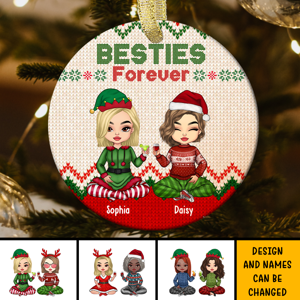 Besties Friends Forever Christmas Personalized Ornament, Customized Holiday Ornament AE