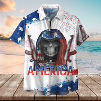 Thumbnail for Skull Firework Independence Day- Hawaiian T Shirt, Perfect Gift For Skull Lover, 4th Of July Hawaiian Shirt AI