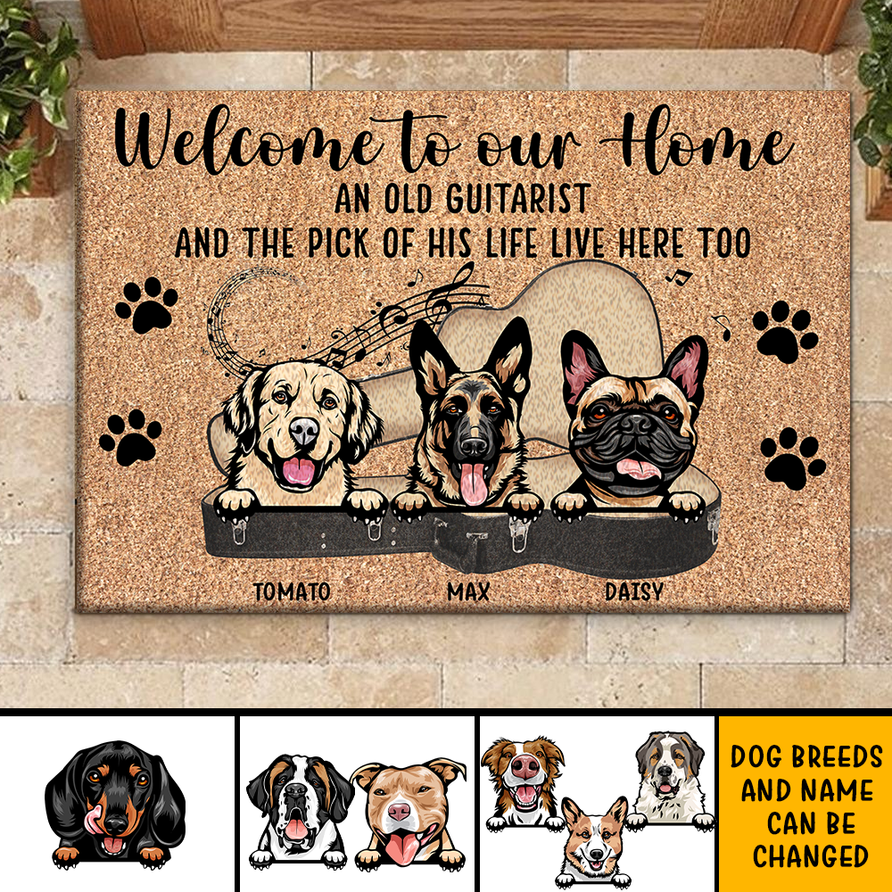 Guitarist His Pick And Dog Live Here Custom Doormat, DIY Gift For Dog Lovers AB