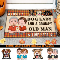 Thumbnail for Personalized Crazy Dog Lady And Grumpy Old Man Live Here Doormat, Dog Lover Gift AB