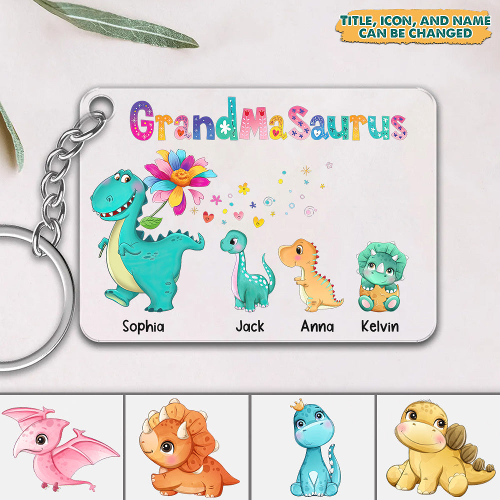 Personalized Mamasaurus Mom Grandma Dinosaur Colorful Acrylic Keychain, Gift For Grandma JonxiFon
